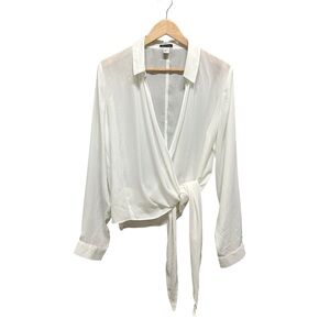 Another Story White Drape Front Tie Long Sleeve Blouse Size XL